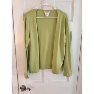 Talbots Cardigan Sz XL Lime Green Silk Blend V-Neck Long Sleeve Knit Stretch